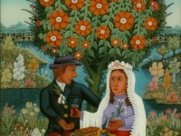 Josip Generalic, 1970, Svadbena torta (Wedding cake), ulje na staklu (oil on glass), 120x80 cm