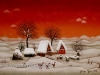 Josip Generalic, 1970, Winter with two houses and three birds, oil on glass