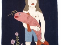 Josip Generalić, 1970, Žena nosi soma (Woman carrying a catfish), tapiserija (tapestry)