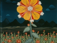 Josip Generalić, 1970, Žuti cvijet (Yellow flower), ulje na staklu (oil on glass)