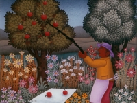 Josip Generalic, 1971, Berba jabuka (Picking the apples), ulje na staklu (oil on glass)
