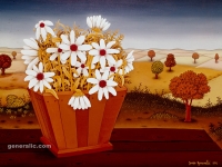 Josip Generalic, 1971, Cvijece na stolu (Flowers on a table), ulje na staklu (oil on glass)