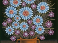 Josip Generalic, 1971, Cvijece u loncu (FLowers in a pot), ulje na staklu (oil on glass)