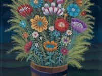 Josip Generalić, 1971, Cvijeće u škafu (Flowers in a bucket), ulje na staklu (oil on glass)