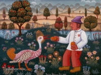Josip Generalic, 1971, Hranjenje ptice (Feeding a bird), ulje na platnu (oil on canvas)