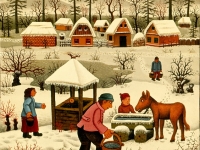 Josip Generalic, 1971, Napajanje konja (Giving water to a horse), ulje na platnu (oil on canvas)