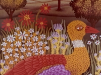 Josip Generalic, 1971, Ptica na travi (Bird in the grass), ulje na staklu (oil on glass)