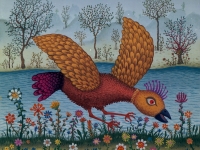 Josip Generalic, 1971, Ptica pored Drave (Bird by the river Drava), ulje na staklu (oil on glass)