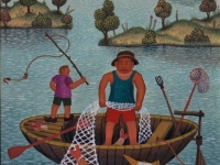 Josip Generalić, 1971, Ribolov mrežom (Net fishing), ulje na platnu (oil on canvas)