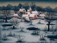Josip Generalic, 1971, Selo zimi (Village during winter), ulje na staklu (oil on glass)