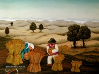 Josip Generalić, 1971, Skupljanje žita (Gathering the hay), ulje na platnu (oil on canvas), 80x100 cm