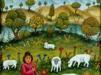 Josip Generalić, 1971, Žena čuva ovce (Woman with sheep), ulje na platnu (oil on canvas)