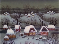 Josip Generalic, 1971, Zima s kucama (Winter), ulje na staklu (oil on glass)