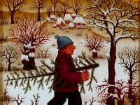 Josip Generalić, 1972, Bor za Božić (Christmas tree), ulje na staklu (oil on glass)