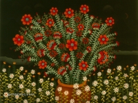 Josip Generalic, 1972, Crveno cvijece nocu (Red flowers at night), ulje na staklu (oil on glass)