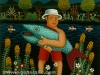 Josip Generalic, 1972, Fisherman with turquoise fish, oil on glass