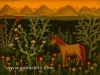 Josip Generalic, 1972, Horse in flower garden, oil on glass