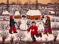 Josip Generalic, 1972, Mali klizaci (Little skaters), ulje na staklu (oil on glass)
