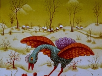Josip Generalic, 1972, Plava ptica zimi (Blue bird in winter), ulje na staklu (oil on glass)
