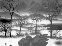 Josip Generalic, 1972, Ptica na snijegu (Bird on the snow), ulje na staklu (oil on glass)