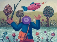 Josip Generalic, 1972, Ribic s crvenom ribom (Fisherman with red fish), ulje na platnu (oil on canvas)