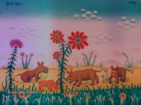 Josip Generalić, 1972, Životinje se hrane (Animals are eating), ulje na platnu (oil on canvas)