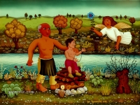 Josip Generalic, 1973, Abraham sa sinom (Abraham with his son), ulje na staklu (oil on glass)
