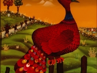 Josip Generalic, 1973, Crveni paun (Red peacock), ulje na staklu (oil on glass)