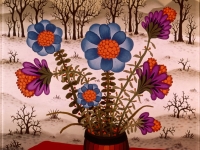 Josip Generalic, 1973, Cvijece zimi (Flowers in winter), ulje na staklu (oil on glass)