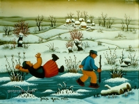 Josip Generalic, 1973, Klizaci u zimi (Skaters in winter), ulje na staklu (oil on glass)