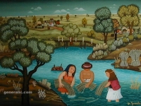 Josip Generalic, 1973, Namakanje slame (Dipping the hay), ulje na staklu (oil on glass)