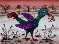 Josip Generalic, 1973, Plava ptica na snijegu (Blue bird on snow), ulje na staklu (oil on glass)