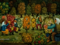 Josip Generalić, 1973, Velika berba grožđa (Big vintage), ulje na staklu (oil on glass), 100×170 cm