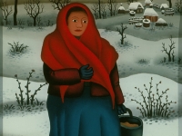 Josip Generalić, 1973, Žena u zimi (Woman in winter), ulje na staklu (oil on glass)