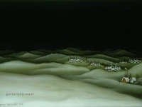Josip Generalic, 1973, Zima s pet sela (Winter with five villages), ulje na staklu (oil on glass), 70x100 cm