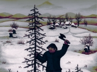 Josip Generalić, 1974, Bor za Božić (Tree for Christmas), ulje na staklu (oil on glass)