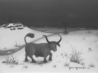 Josip Generalic, 1974, Crveni bik plazi jezik (Red bull with tongue), ulje na platnu (oil on canvas), 31x41 cm