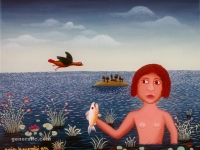 Josip Generalic, 1974, Mala plivacica (Little swimmer), ulje na staklu (oil on glass)