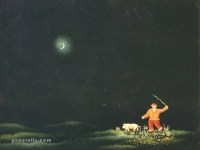 Josip Generalic, 1974, Odbjegla svinja (Pig makes escape), ulje na staklu (oil on glass)
