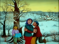 Josip Generalic, 1974, Ples na snijegu (Dancing on the snow), ulje na staklu (oil on glass)