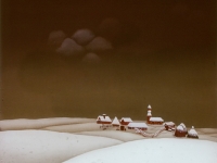 Josip Generalić, 1974, Zimski pejzaž (Winter landscape), ulje na staklu (oil on glass)