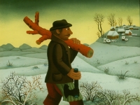 Josip Generalic, 1975, Drva za zimu (Wood for the winter), ulje na staklu (oil on glass), 50x45 cm