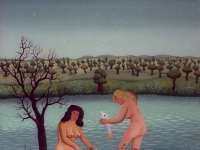 Josip Generalic, 1975, Dvije ribarice (Two fisherwomen), ulje na staklu (oil on glass)