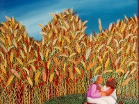 Josip Generalic, 1975, Ljubav u polju (Love in the field), ulje na staklu (oil on glass)