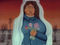 Josip Generalic, 1975, Mladenka s cvijecem (Bride with flowers), ulje na staklu (oil on glass)