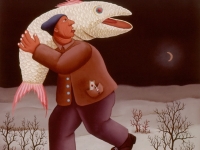 Josip Generalic, 1975, Ribokradica (Fish theft), ulje na staklu (oil on glass), 68x49 cm