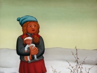 Josip Generalic, 1976, Djevojcica s lutkom (Girl with a doll), ulje na staklu (oil on glass)