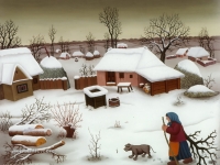 Josip Generalic, 1976, Drva za zimu (Wood for winter), ulje na staklu (oil on glass)