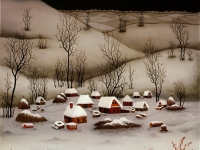 Josip Generalic, 1976, Selo zimi (Village in winter), ulje na staklu (oil on glass)
