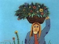 Josip Generalić, 1976, Žena s cvijećem (Woman with flowers), ulje na staklu (oil on glass)